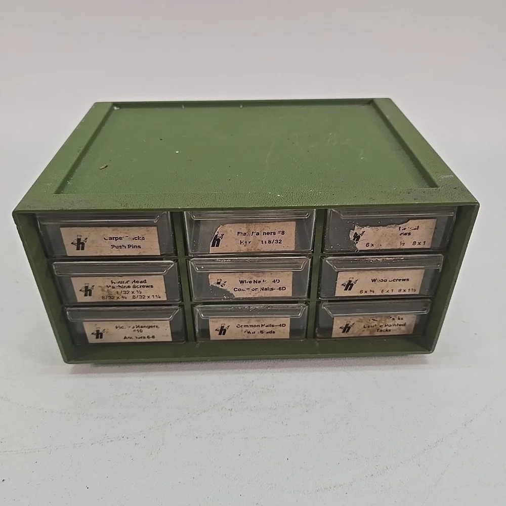 Vintage 9‎ Drawer Green Storage Parts Bin Organizer